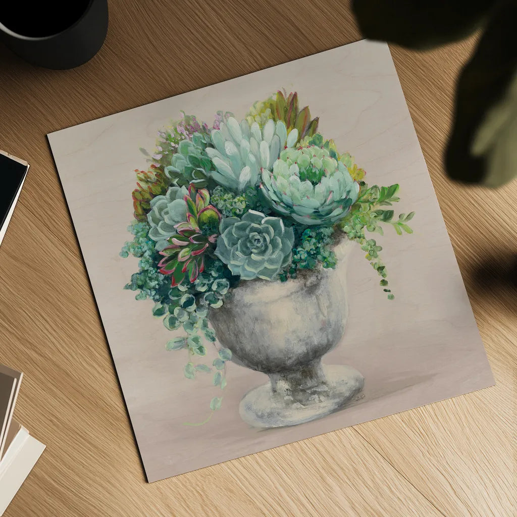 Festive Succulents I Blush by Julia Purinton. Shown as a detailed flat fine art print, highlighting archival giclee quality. Available as an archival giclee rolled canvas, fine art paper, or poster print. SKU 66123a.