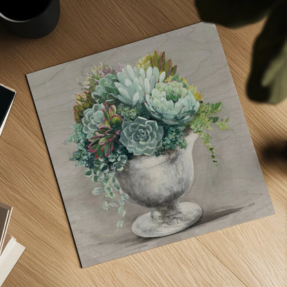 Festive Succulents I Gray by Julia Purinton. Shown as a detailed flat fine art print, highlighting archival giclee quality. Available as an archival giclee rolled canvas, fine art paper, or poster print. SKU 64811a.