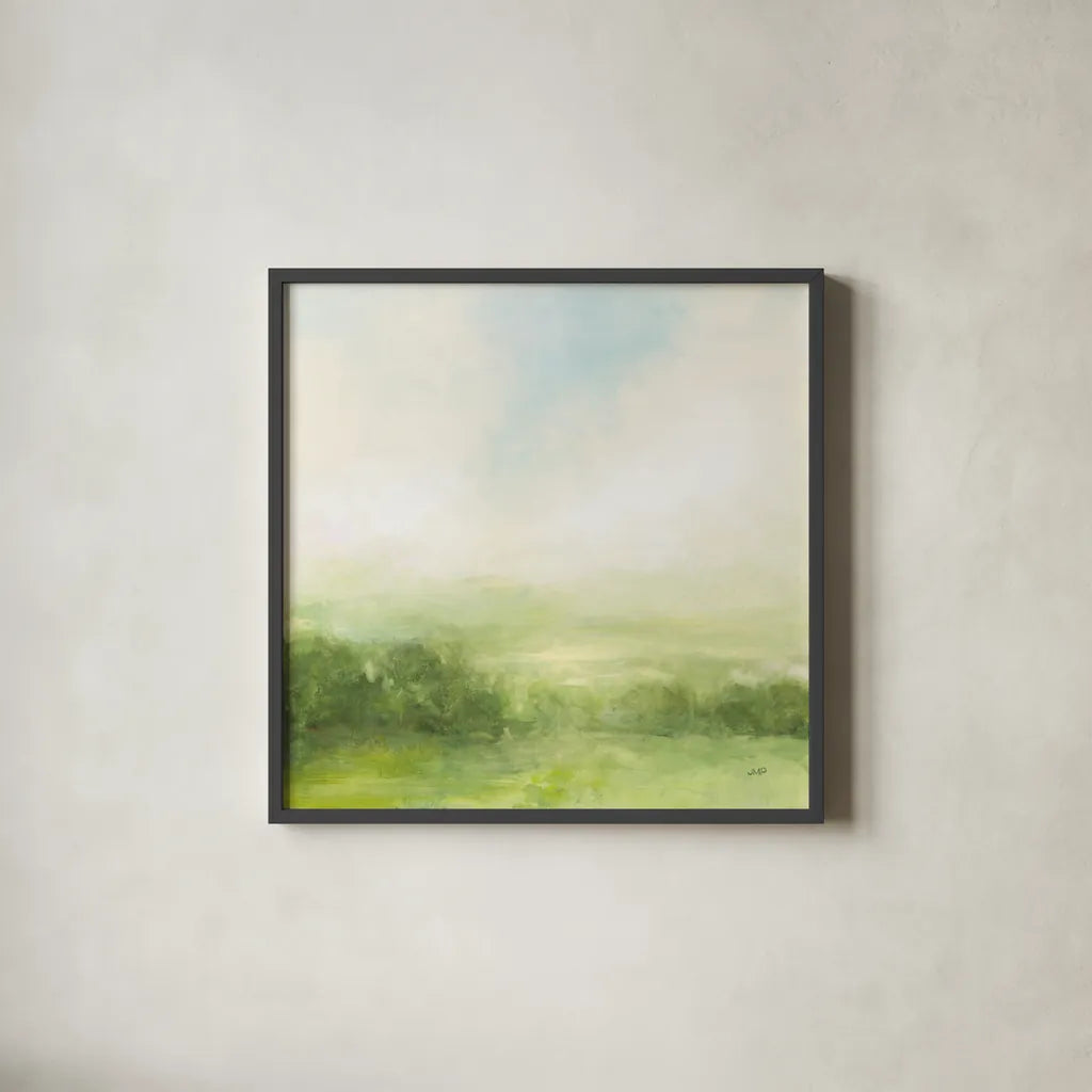 Fields of Green I by Julia Purinton. Shown in a sleek black glass frame for a contemporary gallery look. Available as an archival giclee rolled canvas, fine art paper, or poster print. SKU 78365a.