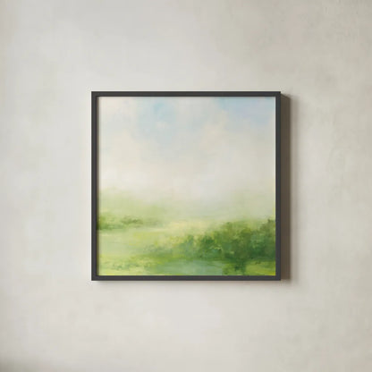 Fields of Green II by Julia Purinton. Shown in a sleek black glass frame for a contemporary gallery look. Available as an archival giclee rolled canvas, fine art paper, or poster print. SKU 78366a.