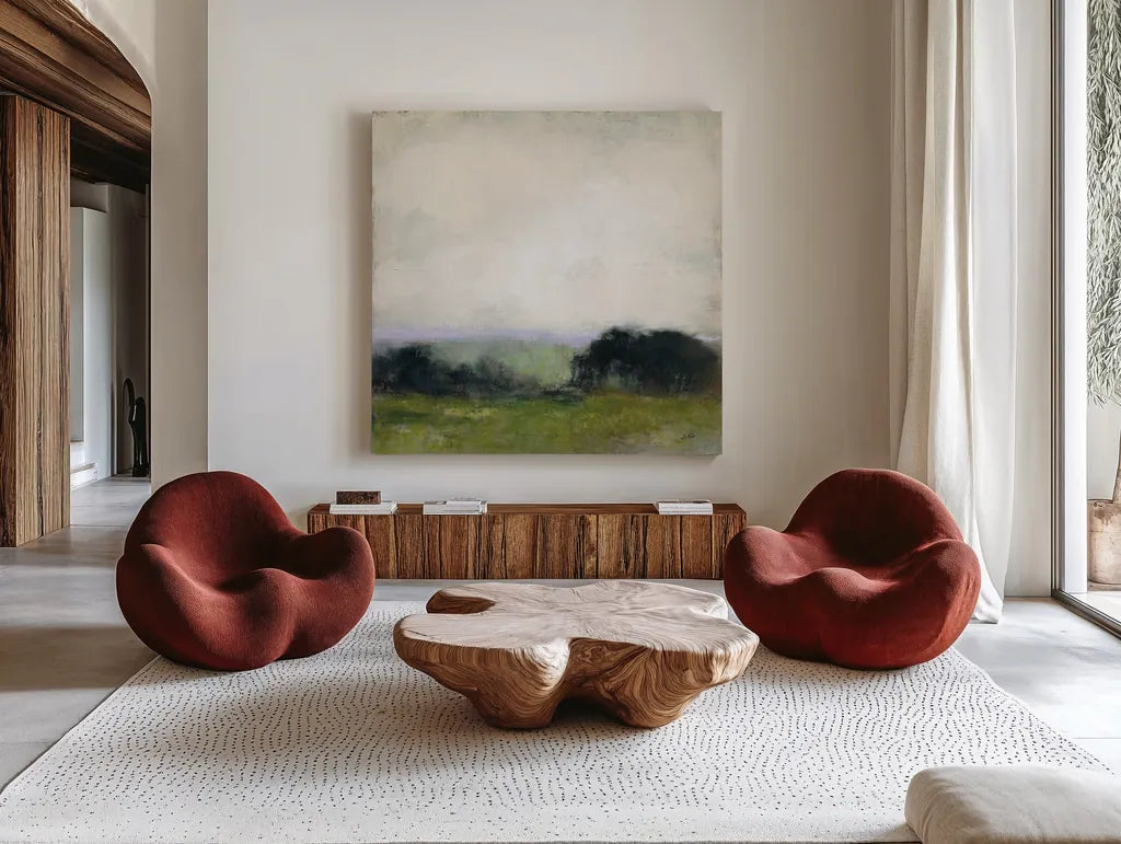 First View of the Water by Julia Purinton. Shown as extra-large giant wall art in a modern living room. Available as an archival giclee rolled canvas, fine art paper, or poster print. SKU 76014a.