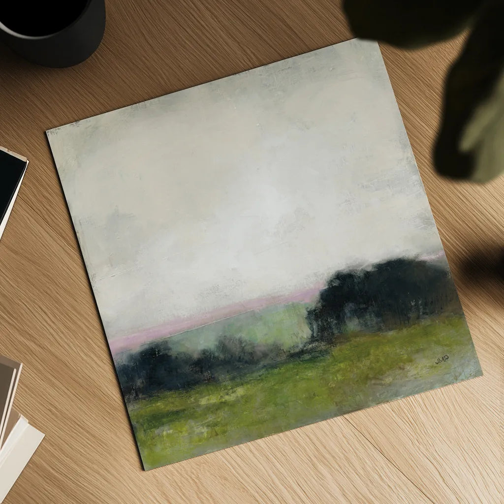 First View of the Water with Pink by Julia Purinton. Shown as a detailed flat fine art print, highlighting archival giclee quality. Available as an archival giclee rolled canvas, fine art paper, or poster print. SKU 79223a.