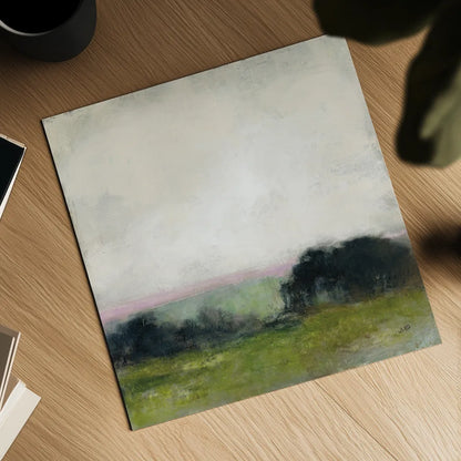 First View of the Water with Pink by Julia Purinton. Shown as a detailed flat fine art print, highlighting archival giclee quality. Available as an archival giclee rolled canvas, fine art paper, or poster print. SKU 79223a.