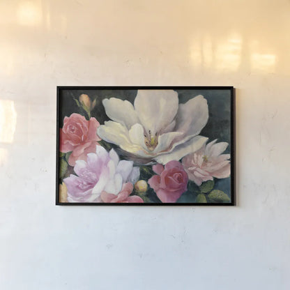 Flemish Fantasy Rose Crop by Julia Purinton. shown as a paper print in a black flame. Available as a archival giclee rolled canvas, fine art paper, or poster print. SKU 32140i.