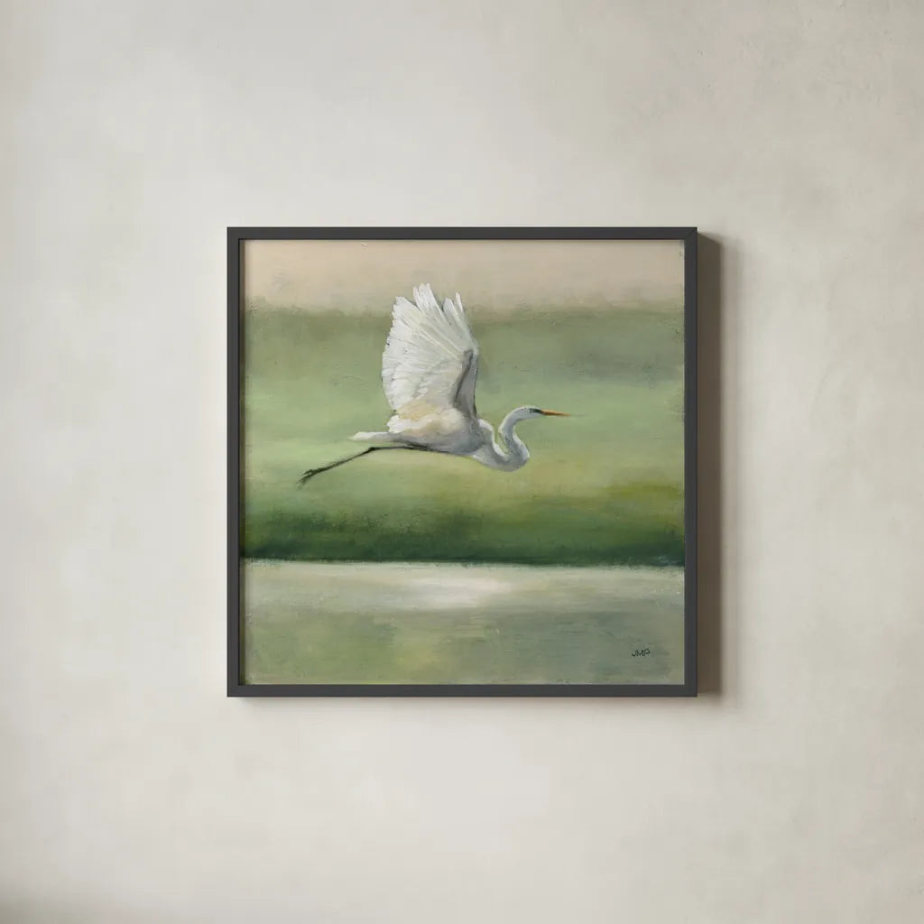 Flight by Julia Purinton. Shown in a sleek black glass frame for a contemporary gallery look. Available as an archival giclee rolled canvas, fine art paper, or poster print. SKU 76015a.