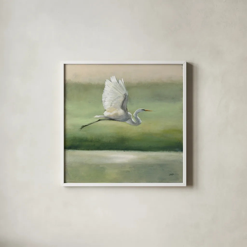 Flight by Julia Purinton. Shown in a crisp white glass frame for a clean and minimalist style. Available as an archival giclee rolled canvas, fine art paper, or poster print. SKU 76015a.