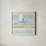 Flight Blue Sky by Julia Purinton. Shown in a crisp white glass frame for a clean and minimalist style. Available as an archival giclee rolled canvas, fine art paper, or poster print. SKU 78559a.