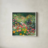 Floral Bounty by Julia Purinton. Shown in a crisp white glass frame for a clean and minimalist style. Available as an archival giclee rolled canvas, fine art paper, or poster print. SKU 95721a.