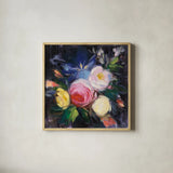 Floral Fun I by Julia Purinton. Shown in a natural wood glass frame for a timeless modern aesthetic. Available as an archival giclee rolled canvas, fine art paper, or poster print. SKU 19733a.