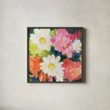 Floral Spectacular II by Julia Purinton. Shown in a sleek black glass frame for a contemporary gallery look. Available as an archival giclee rolled canvas, fine art paper, or poster print. SKU 90690a.