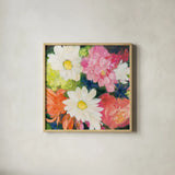Floral Spectacular II by Julia Purinton. Shown in a natural wood glass frame for a timeless modern aesthetic. Available as an archival giclee rolled canvas, fine art paper, or poster print. SKU 90690a.