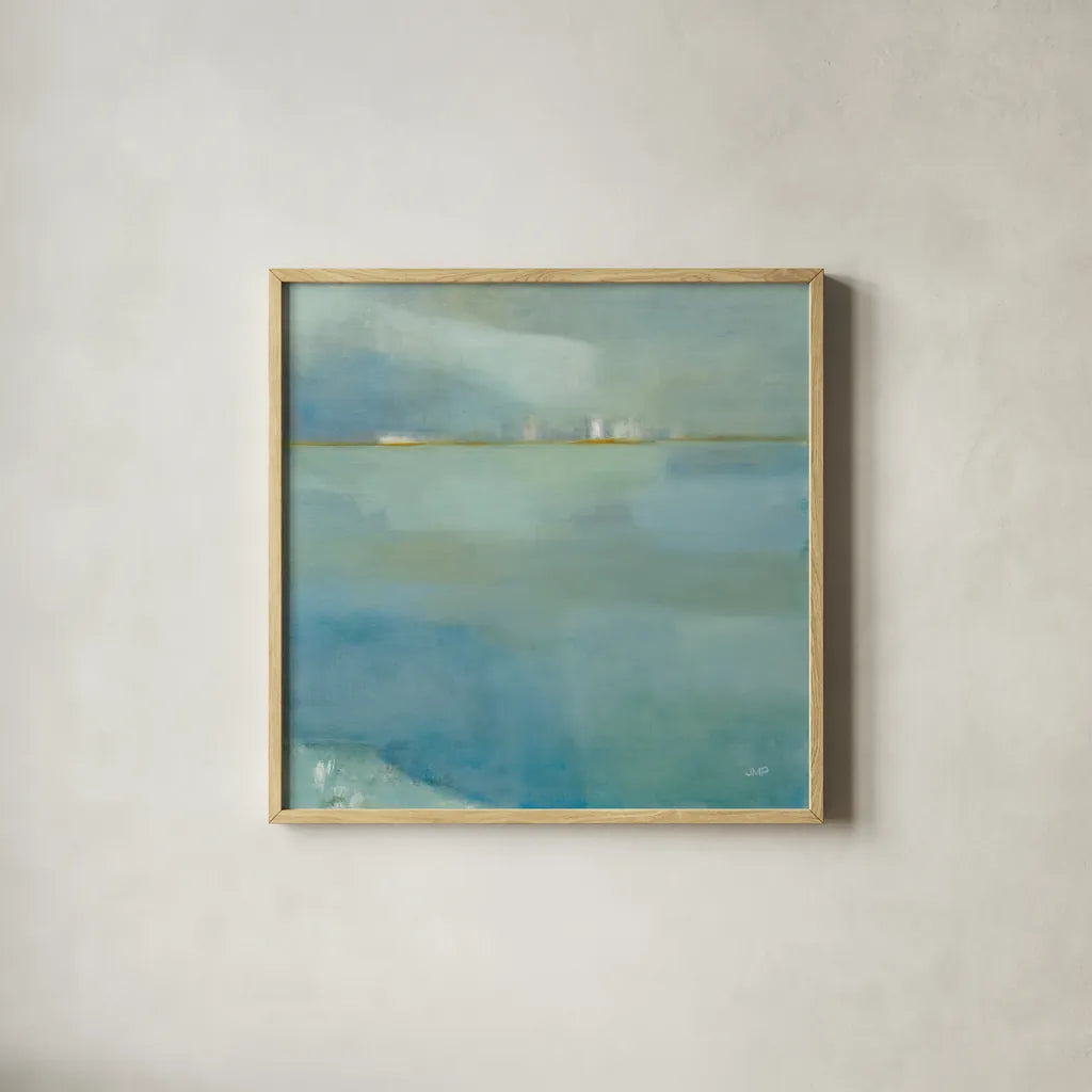 Fog and Dew by Julia Purinton. Shown in a natural wood glass frame for a timeless modern aesthetic. Available as an archival giclee rolled canvas, fine art paper, or poster print. SKU 81290a.