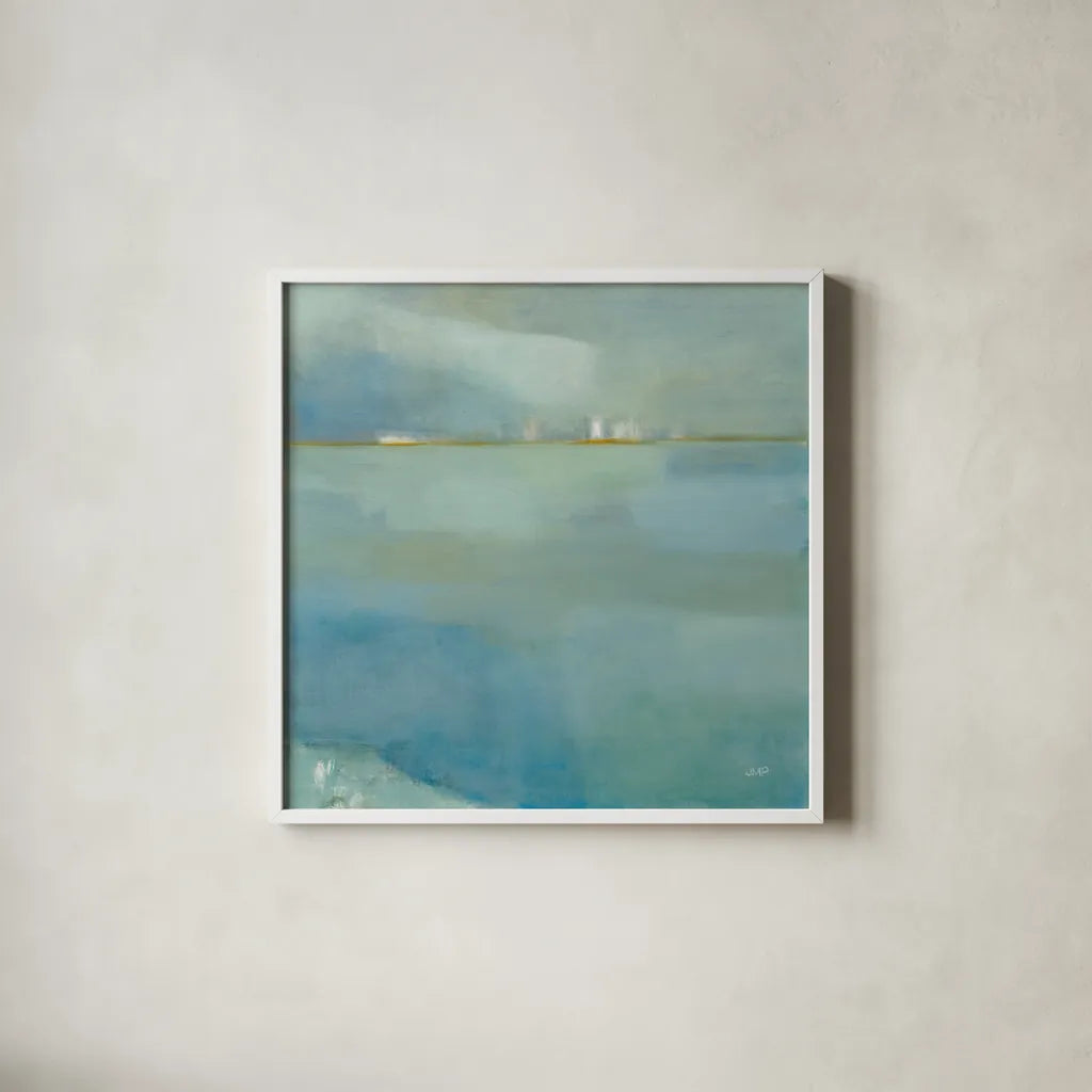 Fog and Dew by Julia Purinton. Shown in a crisp white glass frame for a clean and minimalist style. Available as an archival giclee rolled canvas, fine art paper, or poster print. SKU 81290a.