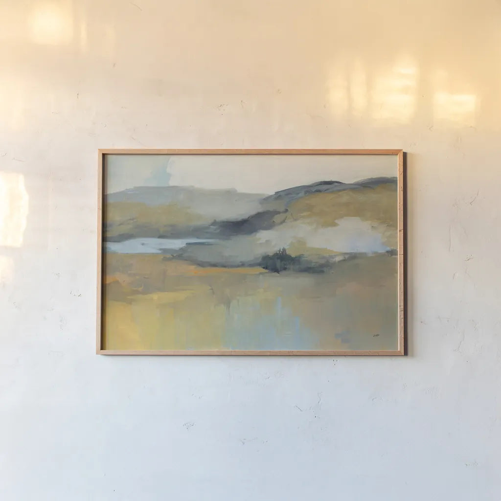 Folded Hills by Julia Purinton. shown as a paper print in a natural frame. Available as a archival giclee rolled canvas, fine art paper, or poster print. SKU 79247i.