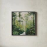 Forest Contemplation by Julia Purinton. Shown in a sleek black glass frame for a contemporary gallery look. Available as an archival giclee rolled canvas, fine art paper, or poster print. SKU 96713a.