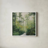 Forest Contemplation by Julia Purinton. Shown in a crisp white glass frame for a clean and minimalist style. Available as an archival giclee rolled canvas, fine art paper, or poster print. SKU 96713a.