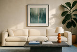 Forest Dream by Julia Purinton. Displayed in a glass frame with matte in a clean modern living room. Available as an archival giclee rolled canvas, fine art paper, or poster print. SKU 30290a.
