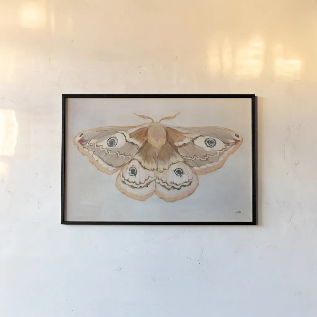 Forest Moth II by Julia Purinton. shown as a paper print in a black flame. Available as a archival giclee rolled canvas, fine art paper, or poster print. SKU 91062i.