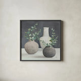 Fresh Vessels I by Julia Purinton. Shown in a sleek black glass frame for a contemporary gallery look. Available as an archival giclee rolled canvas, fine art paper, or poster print. SKU 86294a.