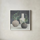 Fresh Vessels I by Julia Purinton. Shown in a crisp white glass frame for a clean and minimalist style. Available as an archival giclee rolled canvas, fine art paper, or poster print. SKU 86294a.