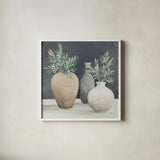 Fresh Vessels II by Julia Purinton. Shown in a crisp white glass frame for a clean and minimalist style. Available as an archival giclee rolled canvas, fine art paper, or poster print. SKU 86295a.