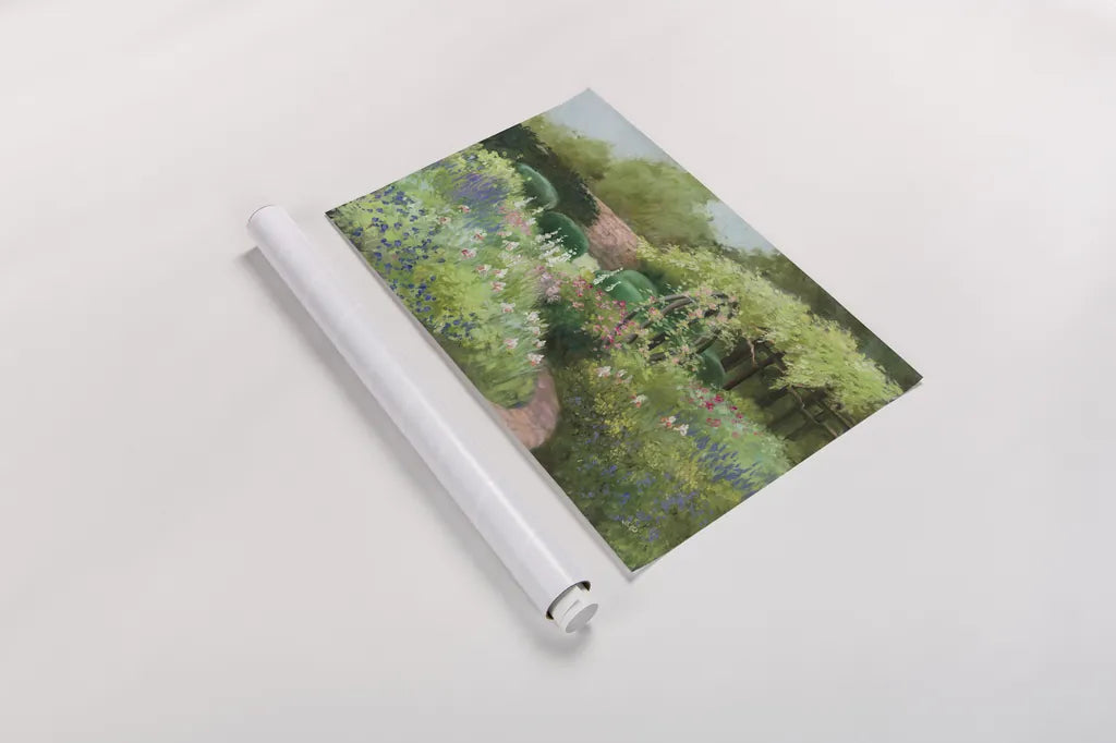 Garden Path by Julia Purinton. shown as a rolled paper print. Available as archival giclee rolled canvas, fine art paper, or poster print. SKU 93107i.