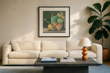 Garden Shed by Julia Purinton. Displayed in a glass frame with matte in a clean modern living room. Available as an archival giclee rolled canvas, fine art paper, or poster print. SKU 87668a.