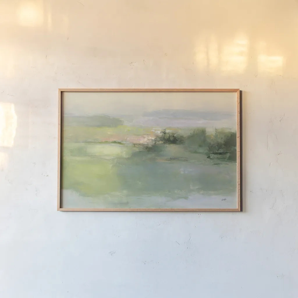 Gentle World by Julia Purinton. shown as a paper print in a natural frame. Available as a archival giclee rolled canvas, fine art paper, or poster print. SKU 68558i.