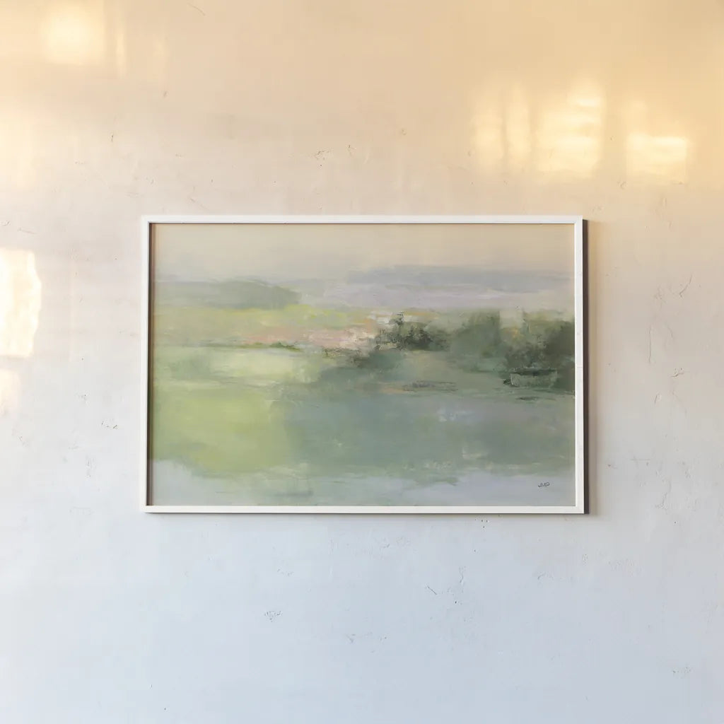 Gentle World by Julia Purinton. shown as a paper print in a white frame. Available as a archival giclee rolled canvas, fine art paper, or poster print. SKU 68558i.