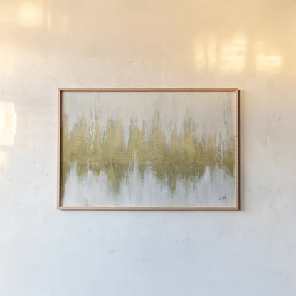 Glimmer I Brushed Gold Crop by Julia Purinton. shown as a paper print in a natural frame. Available as a archival giclee rolled canvas, fine art paper, or poster print. SKU 84849i.