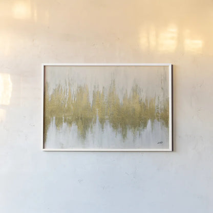 Glimmer I Brushed Gold Crop by Julia Purinton. shown as a paper print in a white frame. Available as a archival giclee rolled canvas, fine art paper, or poster print. SKU 84849i.
