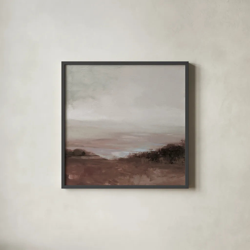 Glowing Valley Brown by Julia Purinton. Shown in a sleek black glass frame for a contemporary gallery look. Available as an archival giclee rolled canvas, fine art paper, or poster print. SKU 78316a.