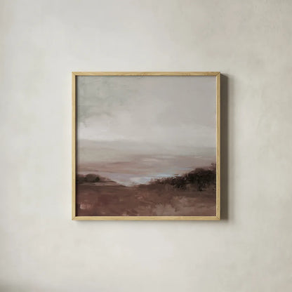 Glowing Valley Brown by Julia Purinton. Shown in a natural wood glass frame for a timeless modern aesthetic. Available as an archival giclee rolled canvas, fine art paper, or poster print. SKU 78316a.