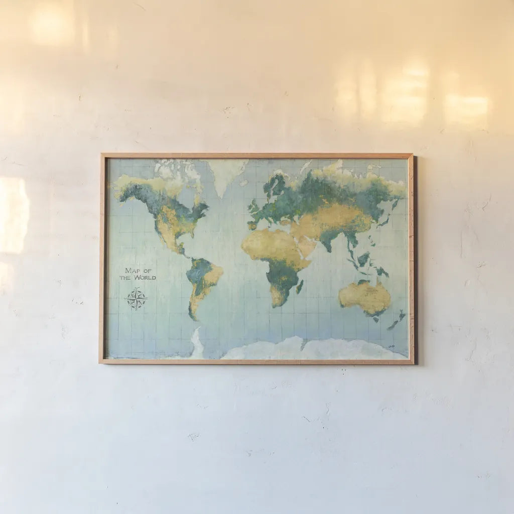 Golden Earth by Julia Purinton. shown as a paper print in a natural frame. Available as a archival giclee rolled canvas, fine art paper, or poster print. SKU 53228i.