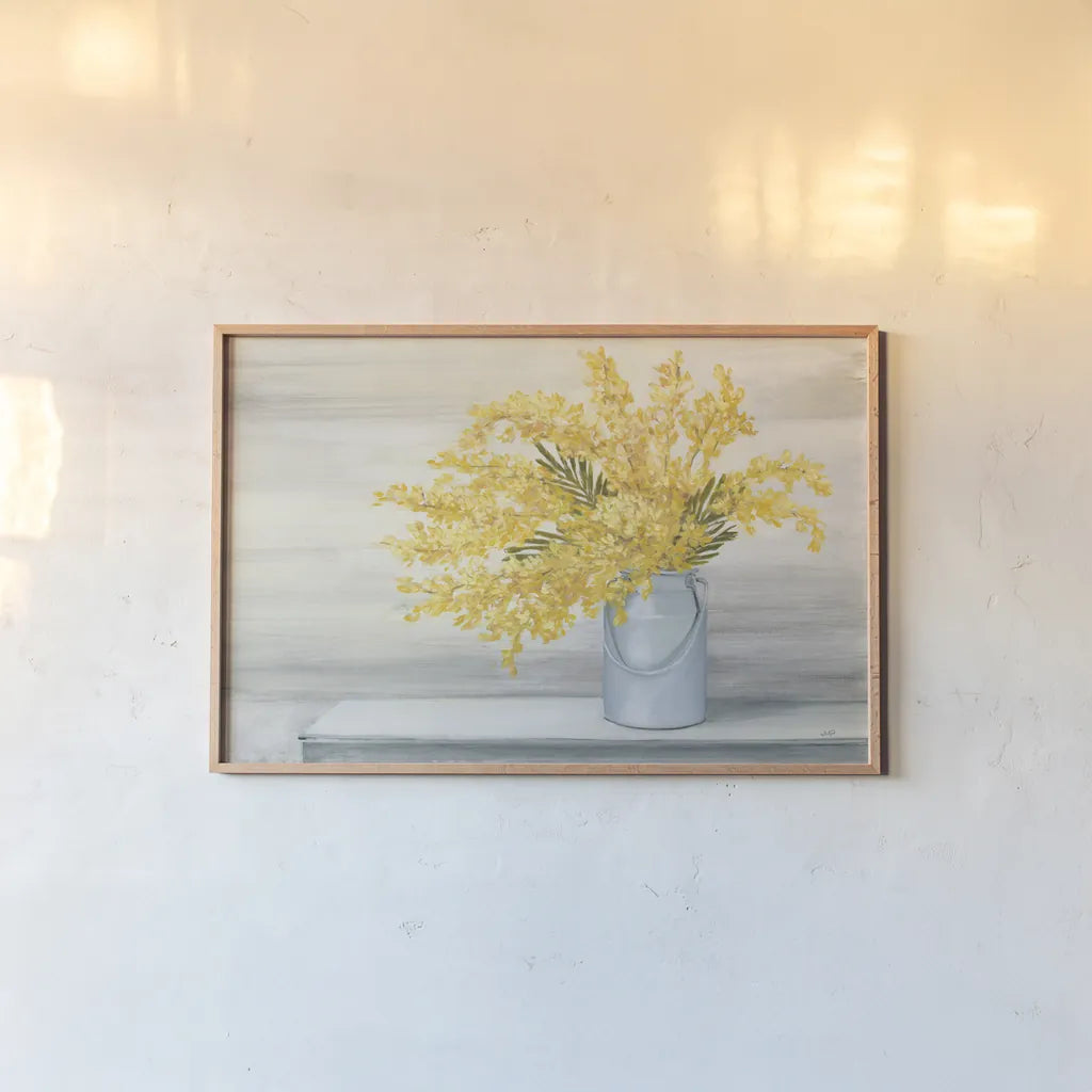 Golden Fall Cuttings by Julia Purinton. shown as a paper print in a natural frame. Available as a archival giclee rolled canvas, fine art paper, or poster print. SKU 66551i.