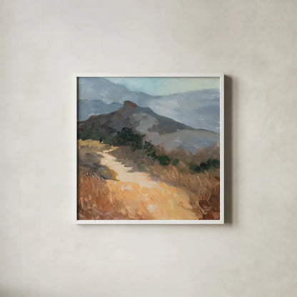 Golden Trail by Julia Purinton. Shown in a crisp white glass frame for a clean and minimalist style. Available as an archival giclee rolled canvas, fine art paper, or poster print. SKU 95728a.