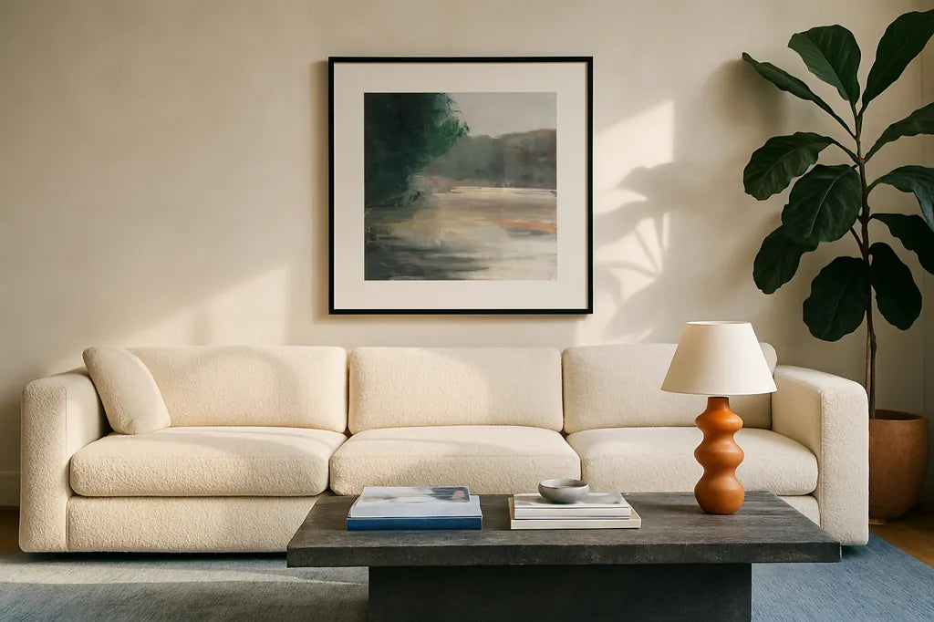 Gosling by Julia Purinton. Displayed in a glass frame with matte in a clean modern living room. Available as an archival giclee rolled canvas, fine art paper, or poster print. SKU 27871a.