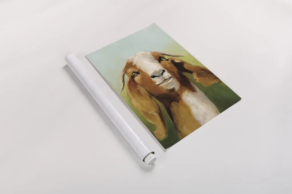 Got Your Goat v2 Crop by Julia Purinton. shown as a rolled paper print. Available as archival giclee rolled canvas, fine art paper, or poster print. SKU 37032h.