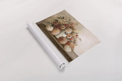 Harvest Bouquet Pomegranate Light by Julia Purinton. shown as a rolled paper print. Available as archival giclee rolled canvas, fine art paper, or poster print. SKU 90488i.