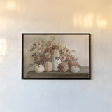 Harvest Bouquet Pomegranate Light by Julia Purinton. shown as a paper print in a black flame. Available as a archival giclee rolled canvas, fine art paper, or poster print. SKU 90488i.