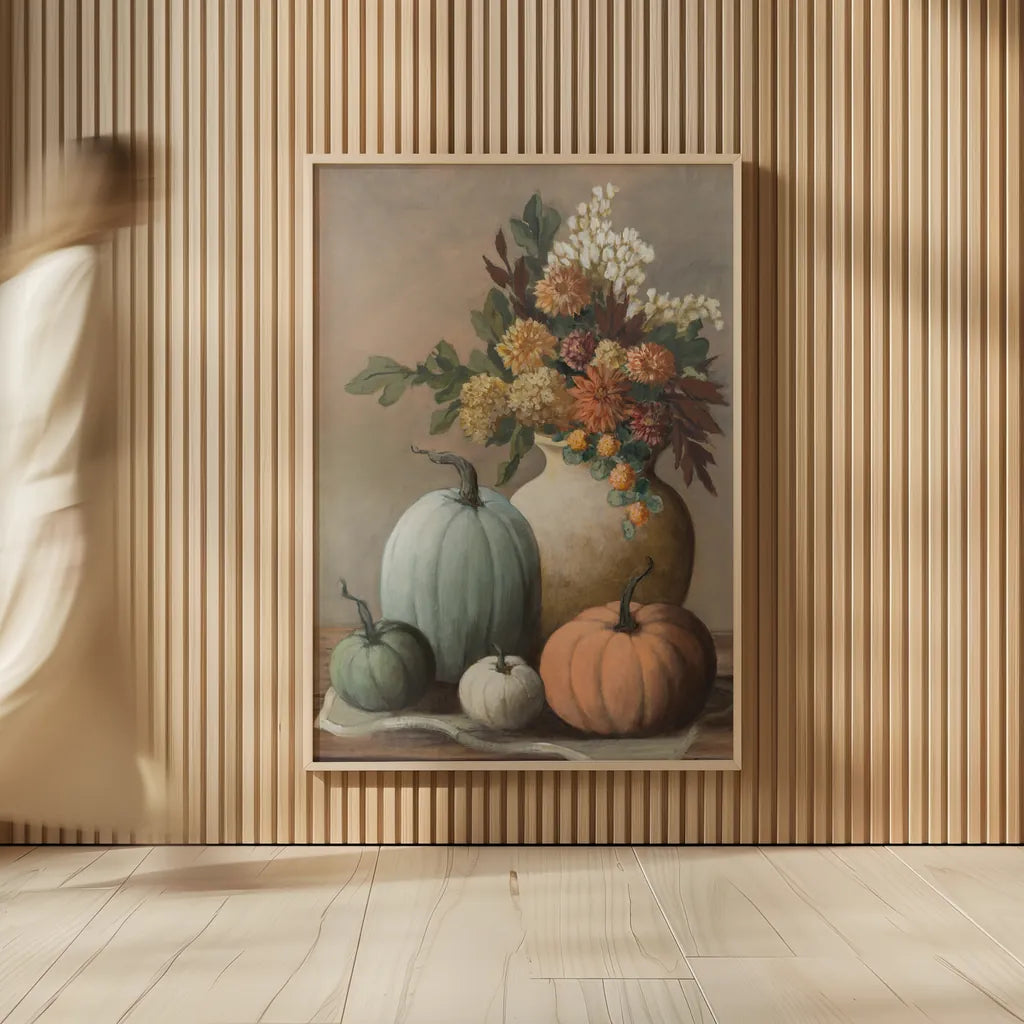 Harvest Still Life II by Julia Purinton. shown as over sized large wall art. Available as an archival giclee rolled canvas, fine art paper, or poster print. SKU 102414h.