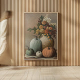 Harvest Still Life II by Julia Purinton. shown as over sized large wall art. Available as an archival giclee rolled canvas, fine art paper, or poster print. SKU 102414h.