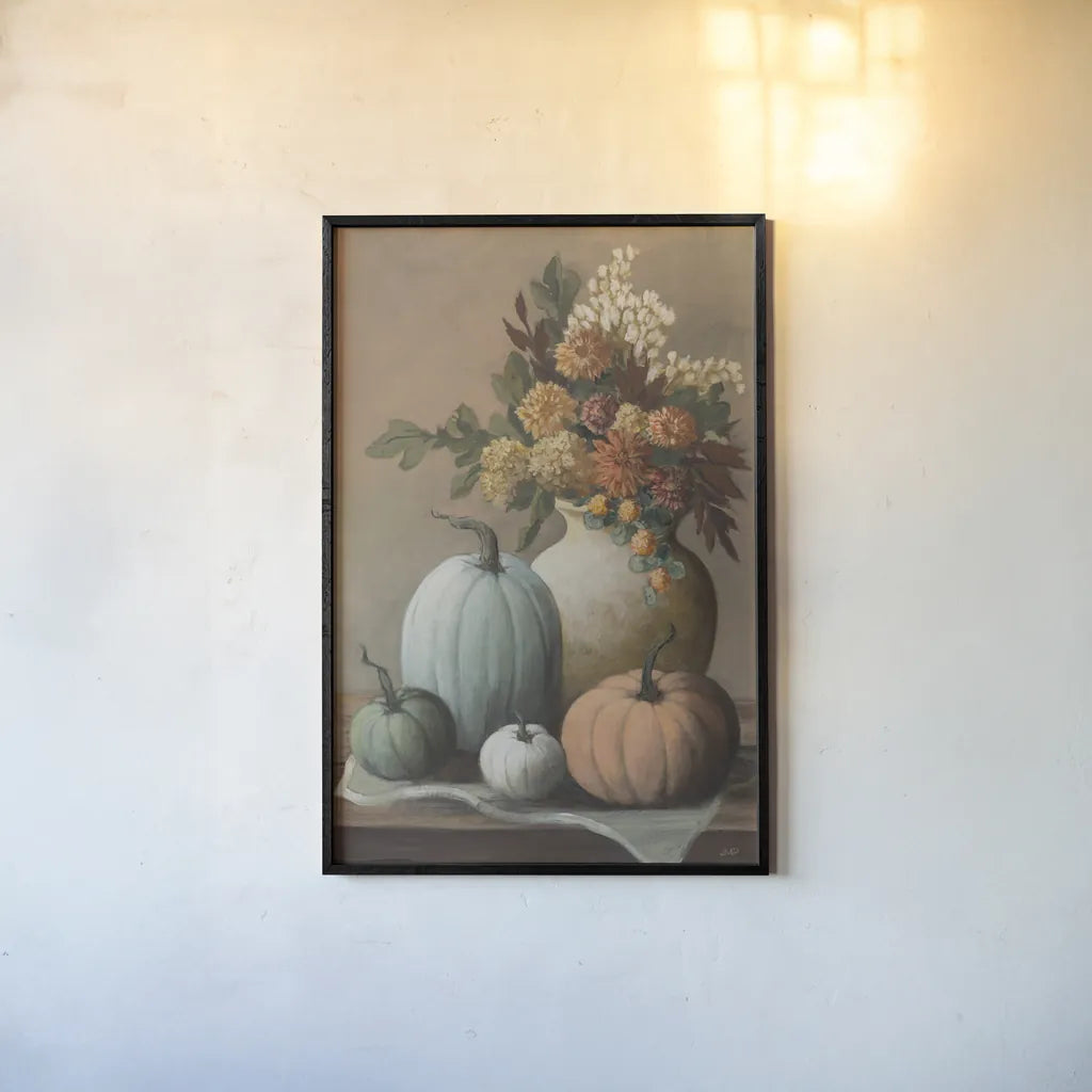 Harvest Still Life II by Julia Purinton. shown as a paper print in a black flame. Available as a archival giclee rolled canvas, fine art paper, or poster print. SKU 102414h.