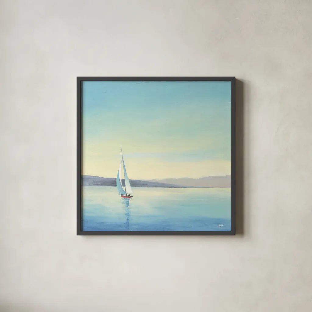 Heading Home by Julia Purinton. Shown in a sleek black glass frame for a contemporary gallery look. Available as an archival giclee rolled canvas, fine art paper, or poster print. SKU 17798a.