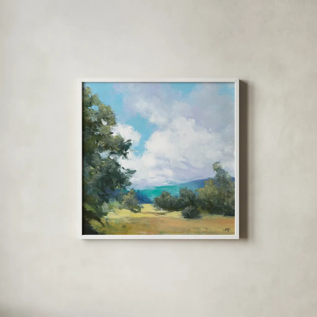 Hedgerow I by Julia Purinton. Shown in a crisp white glass frame for a clean and minimalist style. Available as an archival giclee rolled canvas, fine art paper, or poster print. SKU 12566a.