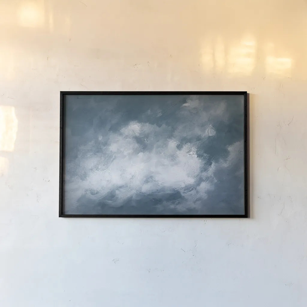 Hedgerow II Clouds by Julia Purinton. shown as a paper print in a black flame. Available as a archival giclee rolled canvas, fine art paper, or poster print. SKU 61005i.