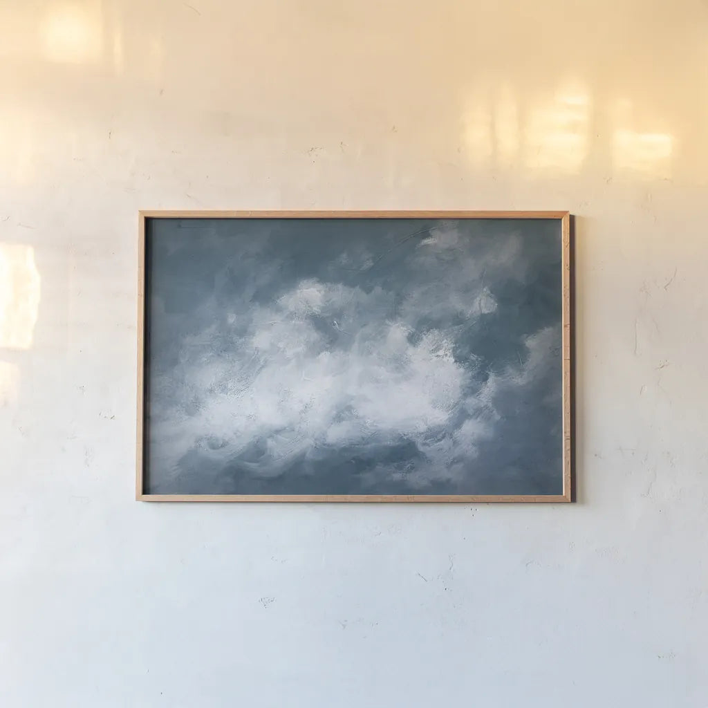 Hedgerow II Clouds by Julia Purinton. shown as a paper print in a natural frame. Available as a archival giclee rolled canvas, fine art paper, or poster print. SKU 61005i.