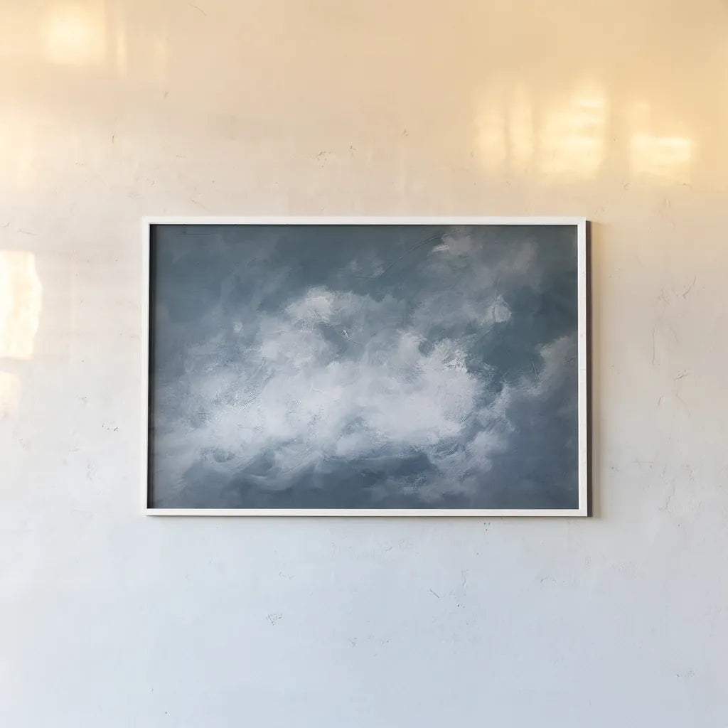 Hedgerow II Clouds by Julia Purinton. shown as a paper print in a white frame. Available as a archival giclee rolled canvas, fine art paper, or poster print. SKU 61005i.