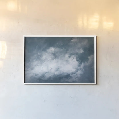 Hedgerow II Clouds by Julia Purinton. shown as a paper print in a white frame. Available as a archival giclee rolled canvas, fine art paper, or poster print. SKU 61005i.