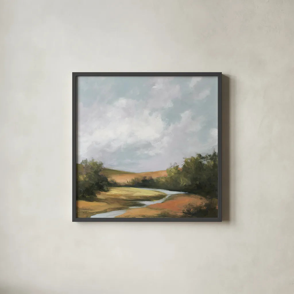 Hedgerow II Spice by Julia Purinton. Shown in a sleek black glass frame for a contemporary gallery look. Available as an archival giclee rolled canvas, fine art paper, or poster print. SKU 68086a.